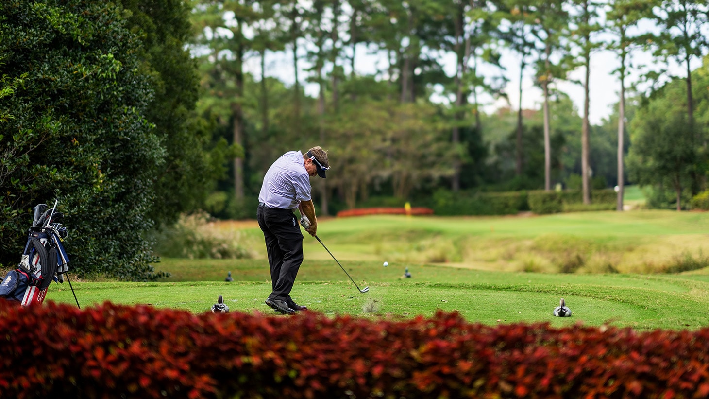 Marc takes dead aim on a par-3. "It was a...