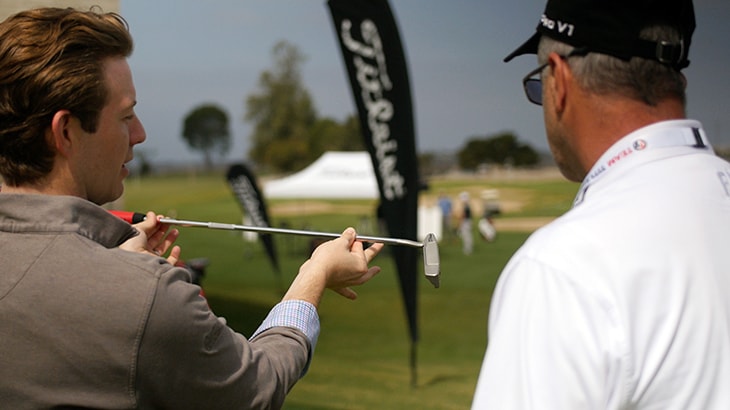 Spencer demonstrates toe flow with a Team Titleist...
