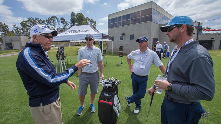 Team Titleist members talk shop with Bob. 