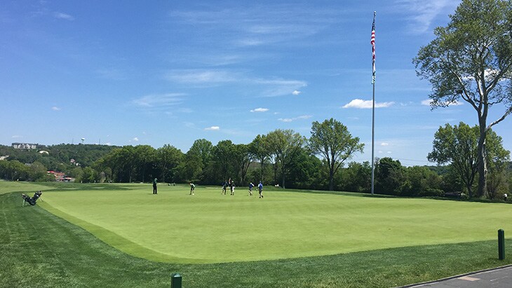 As you step down from the back patio of the...