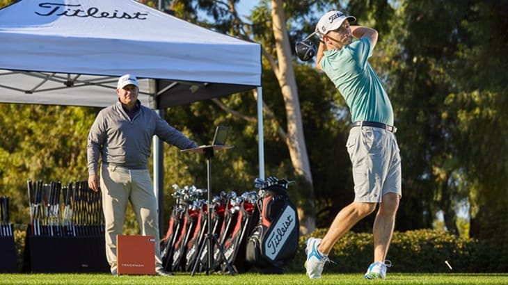 A golfer gets custom fit for a TS driver at a Titleist Club Fitting Experience event